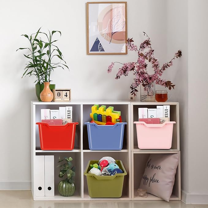 16 Pcs Cubby Bins for Classroom Plastic Book Bins,Vintage Color | Storage Bins for Classroom Library, Plastic Stackable Toy Tubs Containers for School Office Home Nursery Playroom - Image 7