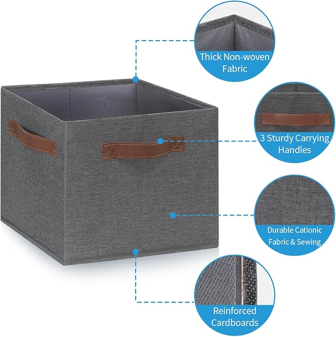 GhvyenntteS Large Fabric Storage Bins 6 Pack, 15x11x9.6 Inch Storage Baskets for Shelves, Foldable Closet Storage Bins for Shelves, Closet Organizers and Storage Boxes, Gray - Image 3