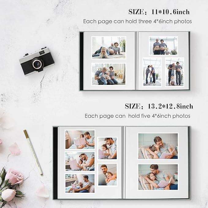 Large Photo Album Self Adhesive Magnetic Scrapbook,Scrapbook Album for 4x6 5x7 8x10 Picture,60 Pages Linen Cover Memory Book for Wedding Family Baby, with Metallic Pen and Scraping Plate(Grey) - Image 2