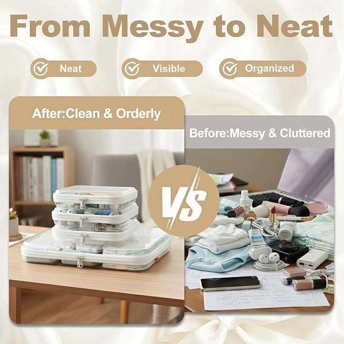 Clear Hard Shell Zipper Pouches, Clear Zipper Bags, Hard Case Pouches for Purse & Diaper Bag Organizer,and Travel Essentials (XXL+3M) - Image 2