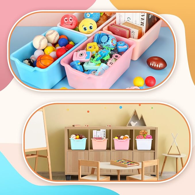 16 Pcs Cubby Bins for Classroom Plastic Book Bins,Candy Color | Storage Bins for Classroom Library, Plastic Stackable Toy Tubs Containers for School Office Home Nursery Playroom - Image 4
