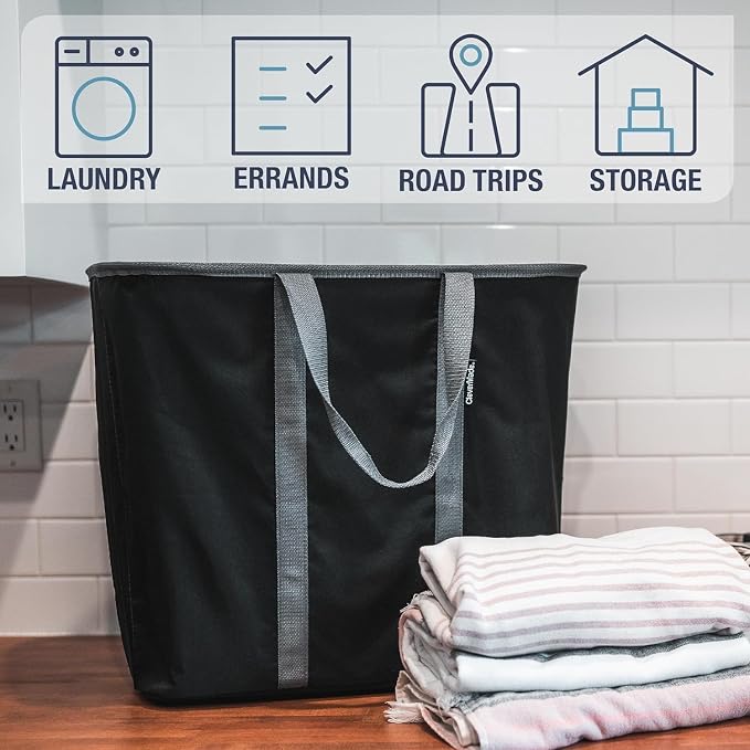 Collapsible Laundry Caddy - Midnight Black/Shadow Gray (2PK) | Move 2 Full Loads Without Spills | Reinforced Rim and Base Stay Upright, While Soft Handles Ease Trips to the Washer - Image 4