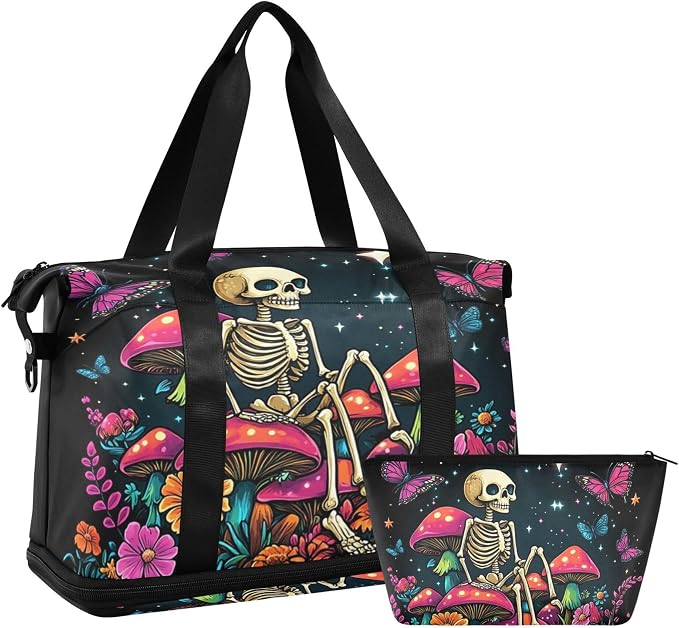 MNSRUU Unisex Adults Travel Duffel Tote Bag Skeleton A14152 17.32 x 8.66 x 15.55 inches Multi-Compartment Wet/Dry Separated Adjustable Strap Trolley Strap - Image 7