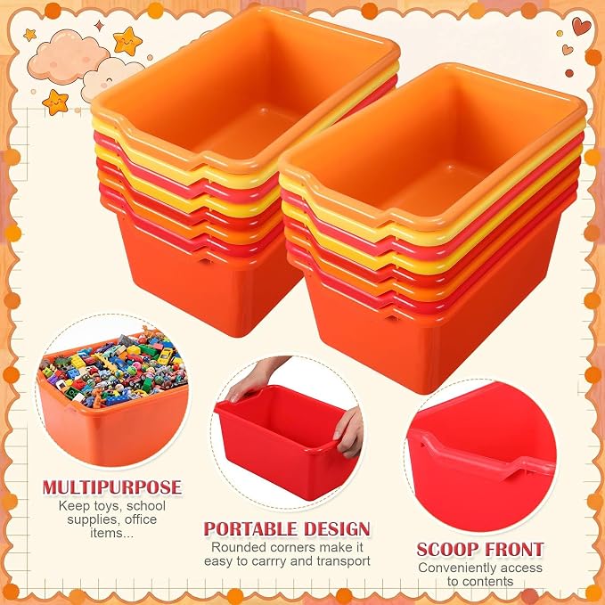 16 Pcs Cubby Bins for Classroom Plastic Book Bins,Warm Series | Storage Bins for Classroom Library, Plastic Stackable Toy Tubs Containers for School Office Home Nursery Playroom - Image 5