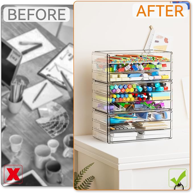11.1 Inch Long Clear Drawer Organizers Stackable,3 Pack Small Acrylic Drawers,School,Office Supplies Organizer And Storage Bins for Stationery,Marker,Pen,Pencil,Craft Desktop Storage Drawers - Image 7