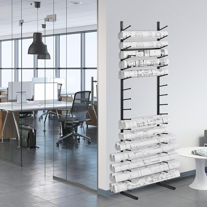 VEVOR Blueprint Storage Rack, Hanging Poster Display Rack 16-Tier, Vertical Blueprint Roll File Holder 2 Rolls/tire, Roll File Storage Rack for Blueprint Map Poster - Image 8