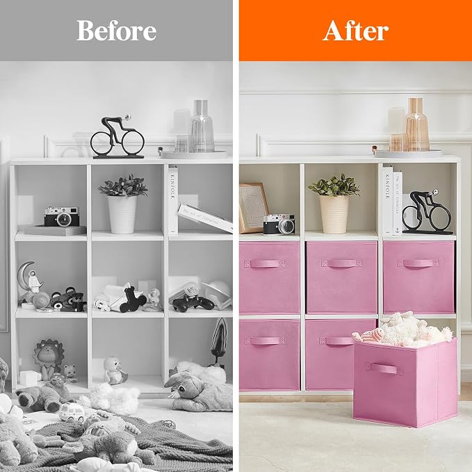 Lifewit Storage Cubes, 11 Inch Organizer Bins, 18L Pink, 6 Packs | Foldable Decorative Fabric Storage Baskets for Organizing Home Organizers with Handles for Shelves, Closet - Image 6