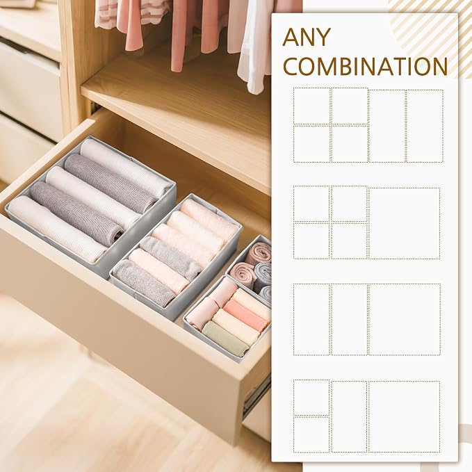 15 Pack Drawer Organizer for Clothes, Foldable Dresser Dividers with 3 Sizes, Fabric Storage Bins – Gray - Image 8