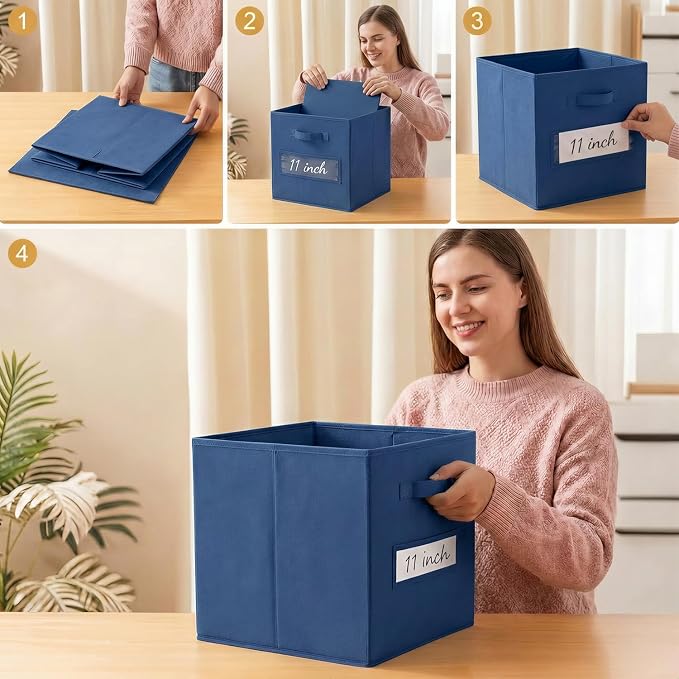 Storage Bins,11" Cube Storage Bin with Labels,10pcs,Navy Blue | Fabric Storage Cubes for Shelves,11 Inch storage cube bins with 10 Labels Window Cards & a Pen. - Image 5