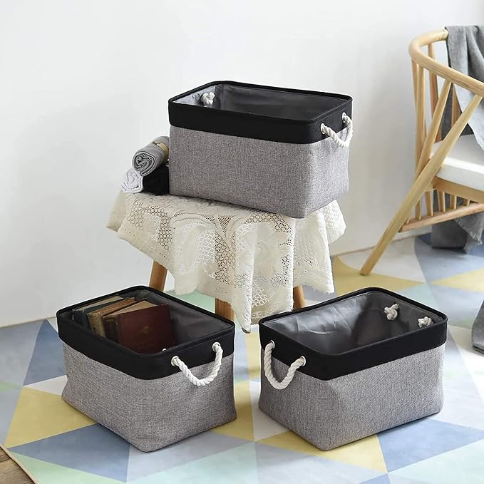 Storage Basket for Organizing- 16x12x8 inch 1 Pack Fabric Storage Cubes, Bins for Organization for Shelves Organizer Gift Laundry Cloth Toy (Grey & Black) - Image 3