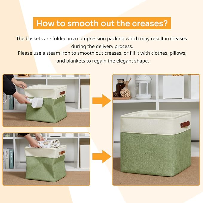 DULLEMELO Storage Baskets for Organizing, Linen Closet Organizers and Storage Baskets for Dog Box, 13 Inch Decorative Cube Storage Bins with handle for Gift Basket(4 Pack - 13" White&Green) - Image 5