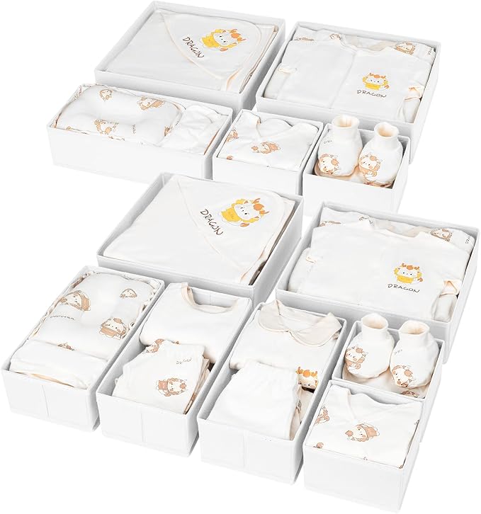 DIMJ Drawer Organiser System Drawer Organiser - Pack of 12 Storage Box Fabric Foldable Underwear Wardrobe Organiser for Clothes, Socks, Ties, White by DiMJ