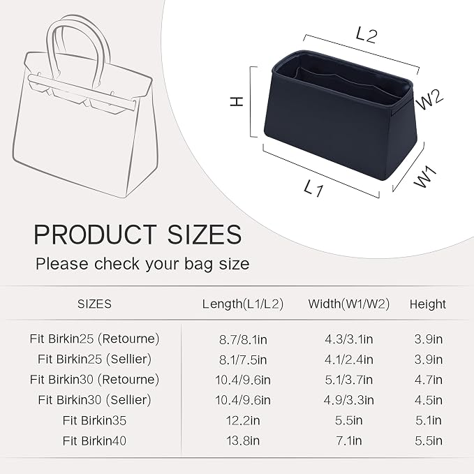 Fits for Brikin Bag Insert Organizer For Hermes(30 R,Blue Nuit) | Premium Silk Material,Smooth Touch,Lightweight,zipper,protect from scratches & stains,multiple pockets,keychain,waterproof - Image 8
