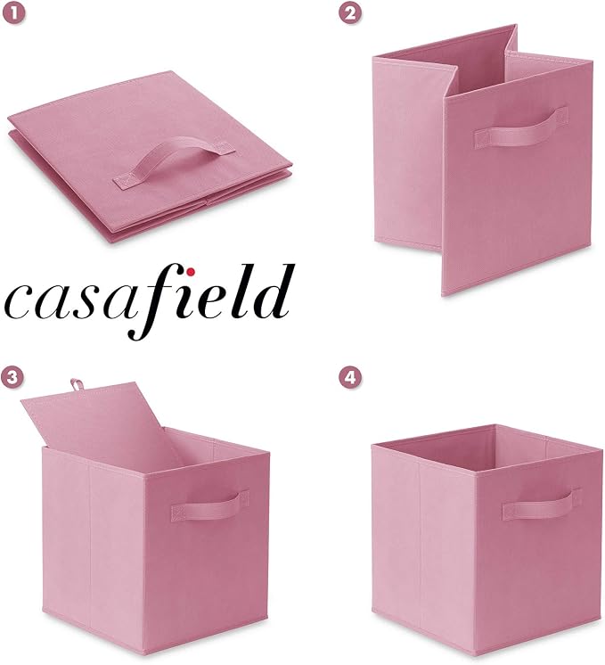 Casafield Set of 12 Collapsible Fabric Cube Storage Bins, Light Pink - 11" Foldable Cloth Baskets for Shelves, Cubby Organizers & More - Image 6