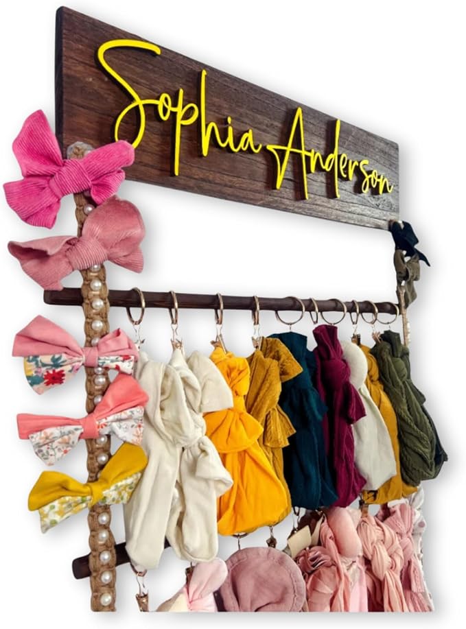 Personalized bow holder for girls hair bows with 3D wooden name,Custom name hair bow organizer for girls,Personalized baby girl gifts,Girl nursery decor,Baby shower gifts for girls by aoiame