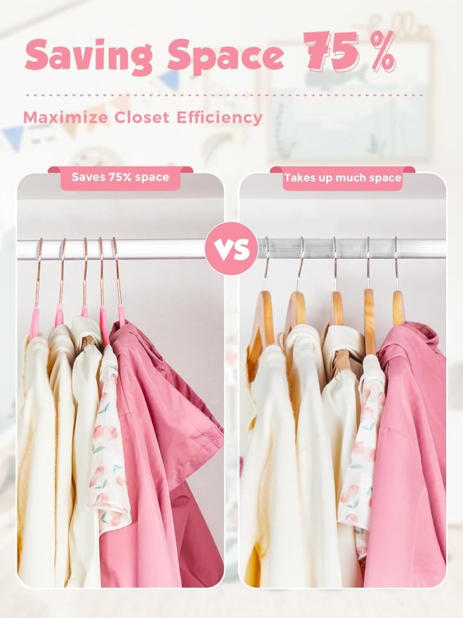Kids Velvet Hangers 50 Pack, 14 Inch Premium Non Slip Kids Felt Hangers for Closet, Space Saving Toddler Clothes Hanger for Youth's Childrens' Clothes (Rose Gold Hook)- Pink | Premium Kids Hangers for Closet Storage, Space Saving Toddler Clothes Hanger... - Image 5