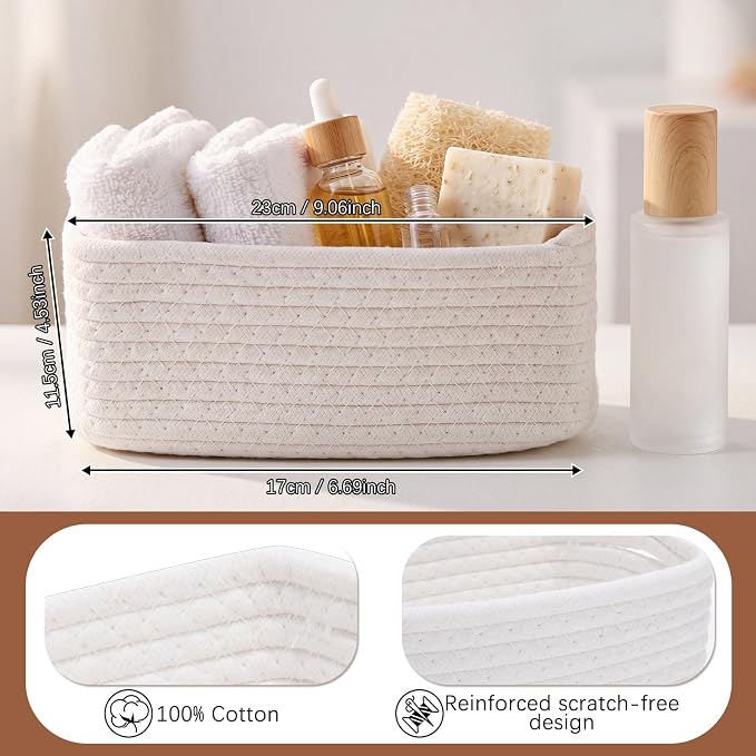 12 Pack Small Storage Basket Cute Natural Cotton Rope Woven Basket Tiny Boho Decorative Toy Storage Bin Gift Baskets for Home Organizing, Closet, Shelf, Nursery, Bathroom (Rectangle,White) - Image 2