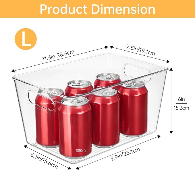 YIHONG 6 Pack Clear Storage Bins, Pantry Organizer Bins with Handle, Large | BPA-free Plastic Bins, Pantry Storage Containers for Kitchen, Freezer, Cabinet, Closet, Bathroom, Under Sink Organization - Image 2