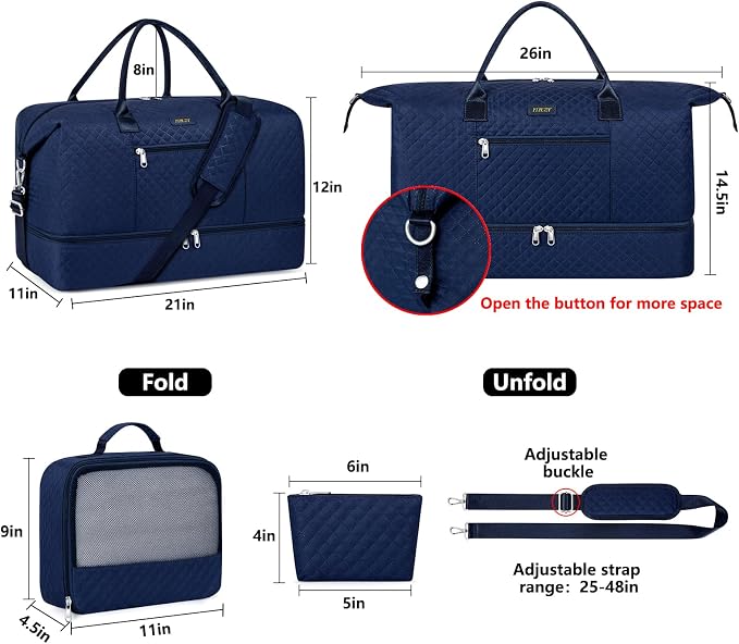 ITIEZY Weekender Bag for Women 21.5" Travel Duffel Large Carry On Bag 3PCS | Nylon Duffel Bag with Waterproof Shoe Compartment, Crossbody Bag and Toiletry Bag, Travel Weekend Hospital Overnight Gym Bag - Image 6