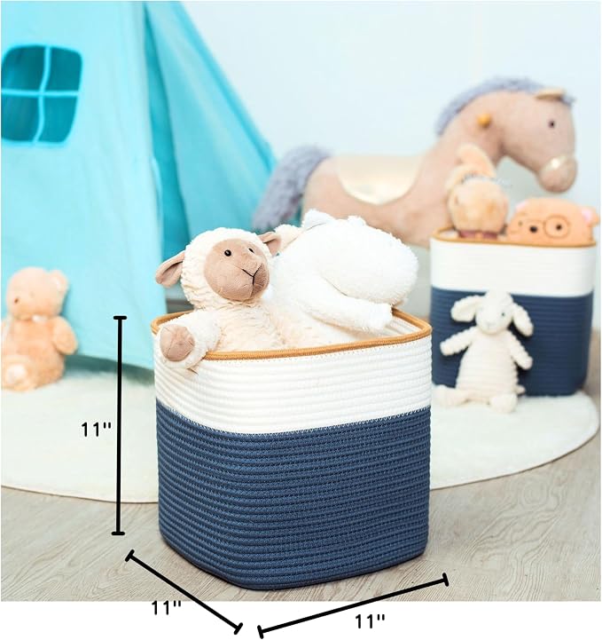 3-Pack 11x11 Inch Cube Storage Bin, Woven Storage Cube Organizer, Closet Organizer, Cute Square Storage Bins, Decorative Classroom Bathroom Pantry and Shelf Baskets, Prussian Blue - Image 9