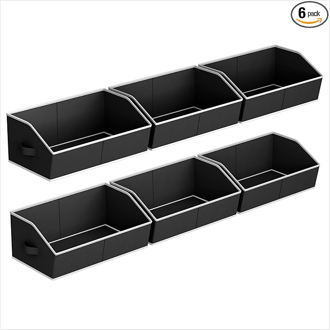 Storage Bins for Shelves - Large Trapezoid Closet Shelf Organizer, Fabric Organization Bins with Handles, Storage Baskets for Clothes, Towel, Blanket, 6 Pack, Black by Homsorout