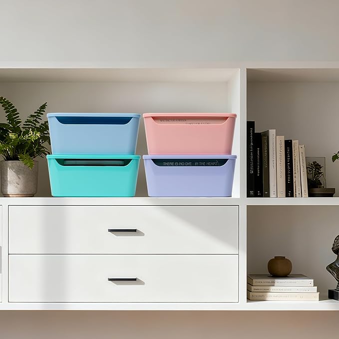 Tiawudi 12 Pack 4.5L Storage Bins with Lids, Plastic Storage Baskets for Home Classroom Organization, Multi-Use Organizer Bins for Cabinet, Pantry, Drawer, Countertop or Shelves, Colorful Containers - Image 8