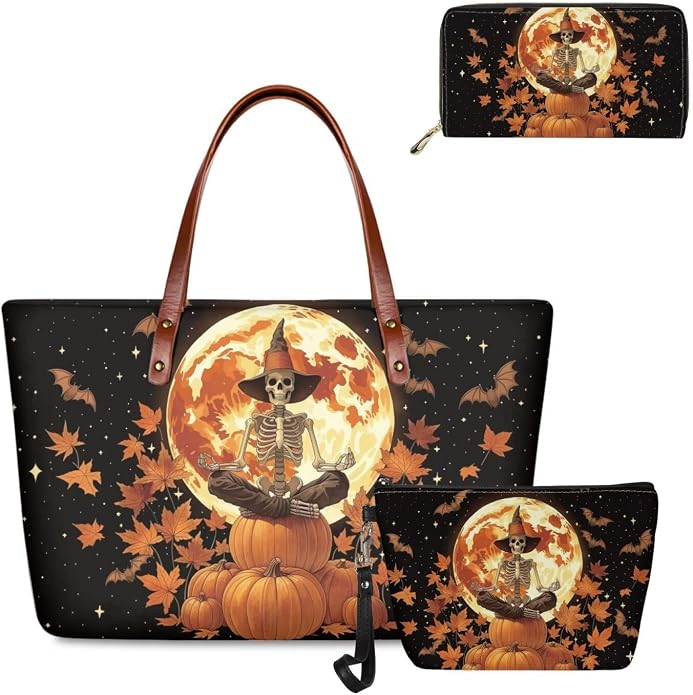 GIFTPUZZ Women Top Handle Bags Handbags with Zipper Leather Wallet Cash Card Phone Holder and Makeup Bag Set 3pcs - Image 4