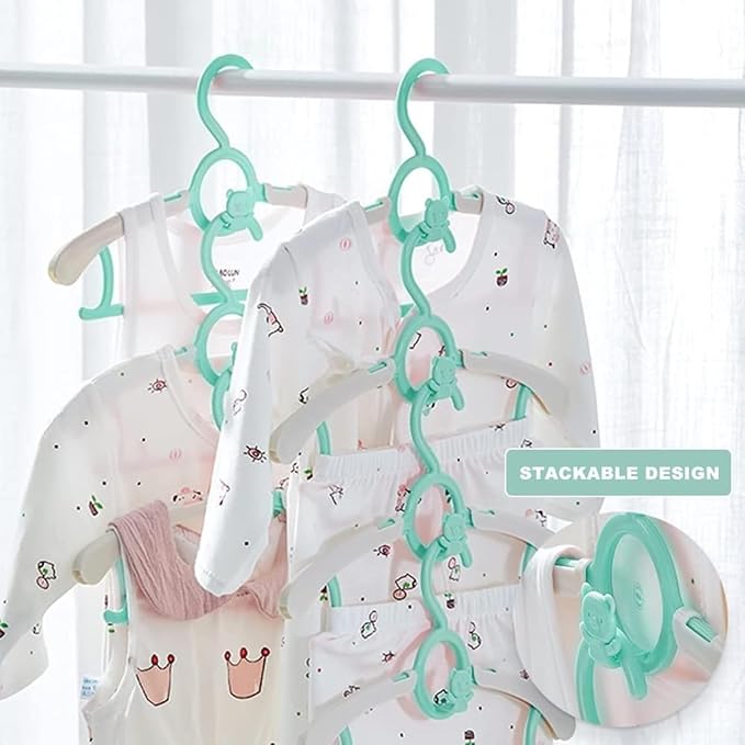 Baby Clothes Hangers 50 Pack, Plastic Kids Hangers Space Saving for Closet | Green Hanger for Toddler Boy and Girl, Lightweight Anti-Slip Cascading Padded Extendable Adjustable Pant Bear Children Hangar - Image 3