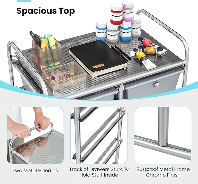 Moccha Rolling Storage Cart with 10 Drawers - Under Desk Cabinet on Wheels for Craft Art Supply Paper Salon, Scrapbook Paper Tools, Multipurpose Mobile Utility Cart for Classroom, Gradient Grey - Image 8
