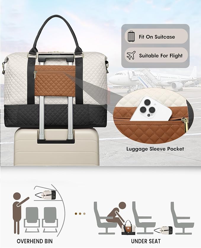 Travel Overnight Bag Weekender Bags - Duffle Bag Women with Shoe Compartment Carry on Tote Bag with Toiletry Bag Gym Duffel Bag with Wet Pocket Hospital Bags for Labor and Delivery Black White Brown - Image 6