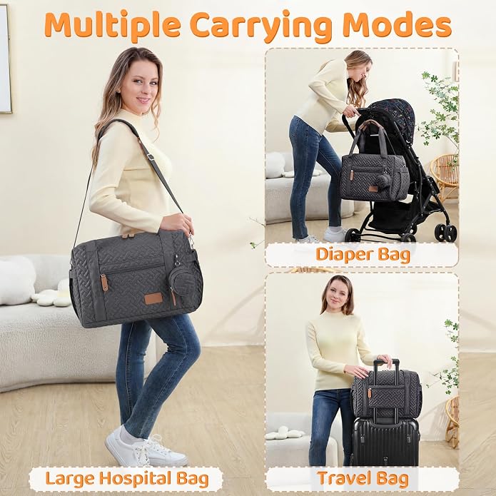 Diaper Bag Tote, Large Capacity Travel Diaper Bags With Changing Pad, Hospital Bag For Labor Delivery, Baby Bag - Image 3