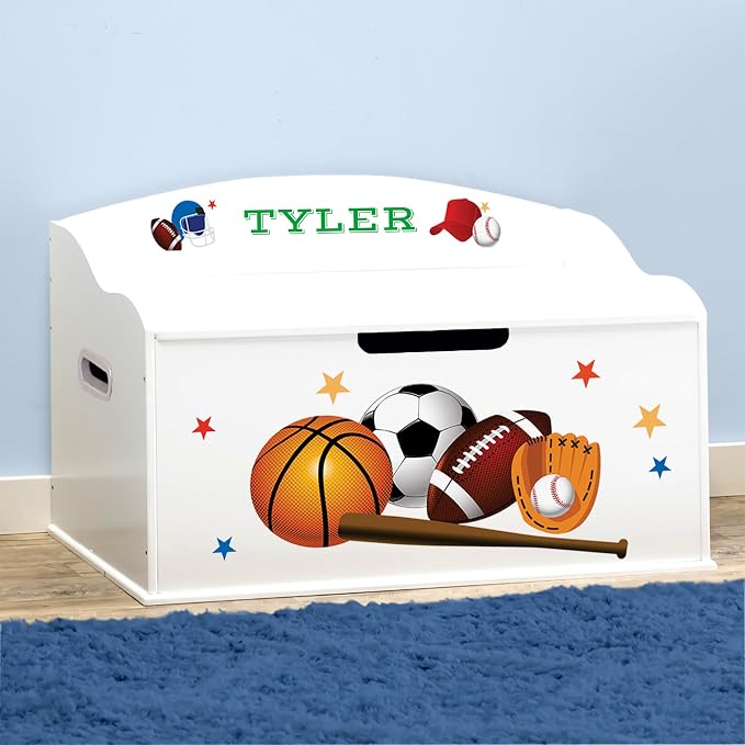 DIBSIES Personalized Creative Wonders Toy Box, Sports, 30 x 19.25 x 18 inches, Soft-Close Lid (White) - Image 3
