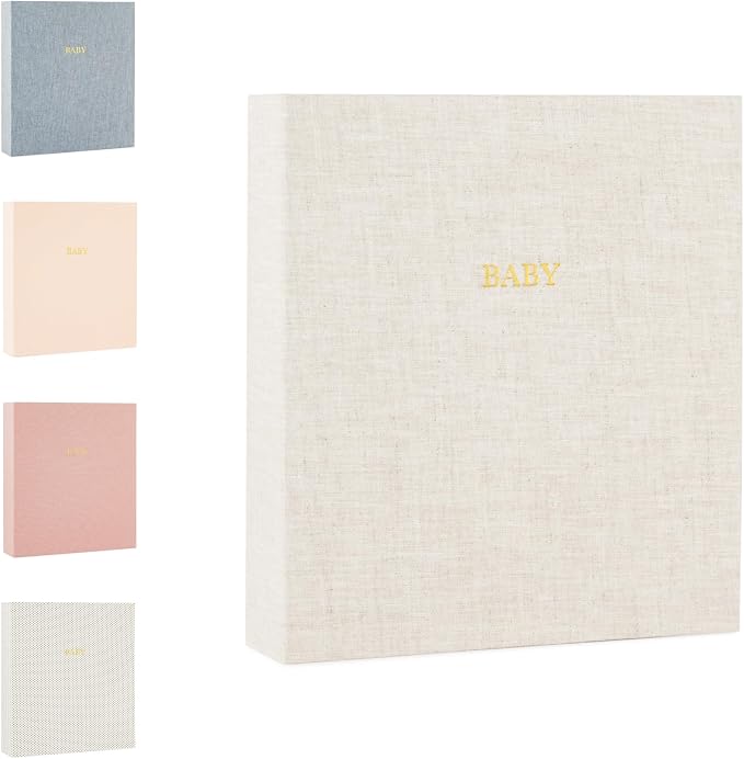 Sugar Paper Baby Keepsake Book, Memory Book from Pregnancy to First Year, Milestone Journal with Pocket Storage, Baby Shower Idea, Gender Neutral Gift, Cloth Hardcover, Flax by SugarPaperLosAngeles