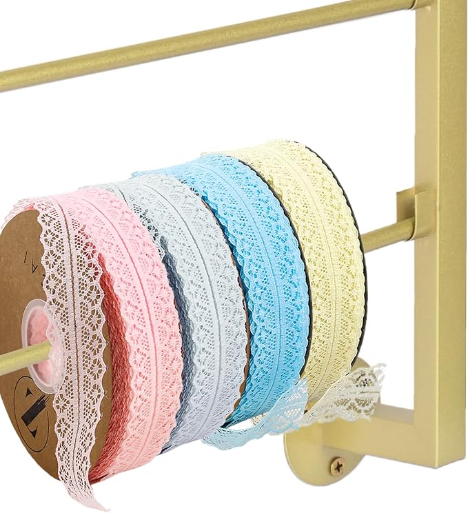 Yonynise Ribbon Storage Organizer,31.5-inch Width Wall Mounted Ribbon Holder Rack,7 Tier Large Capacity Metal Ribbon Storage for Craft Room,Flower Shop,Cake Shop,Gift Wrapping Paper,Golden - Image 3