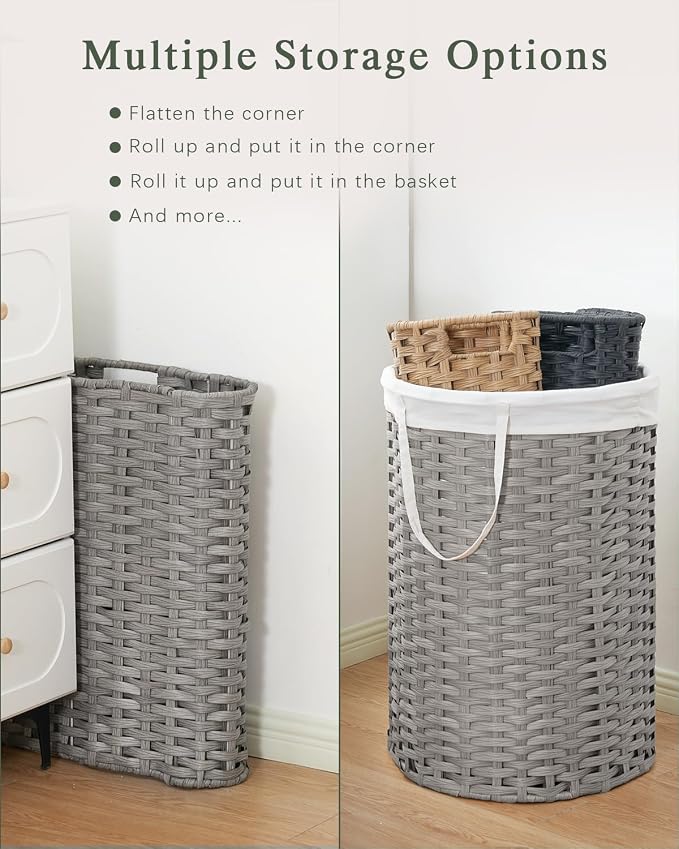 SETVSON Laundry Basket with Lid 23.8 Gal Round Laundry Hamper Grey | The lid hides dirty clothes, keeping spaces neat and fresh. 90 L Large Capacity, Stylish Design with Handles Easy Transport - Image 4