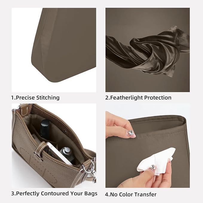 DGAZ Silky Purse Organizer Insert Fits Evelyne TPM/PM/GM/TGM Bags, Luxury Handbag & Tote Organizer, Simplicity bag organizer（Etoupe grey,TGM） - Image 3