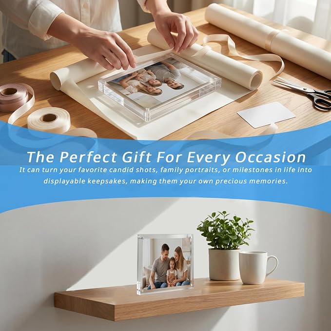Meetu Acrylic 4x4 Picture Frame Clear Two Sided Desk Photo Frame Magnetic Frame Inner Size 3x3 with Gift Pack for Display Family Pictures Baby Photos Friends Pictures or Pet Dog Picture（2 Pack） - Image 8