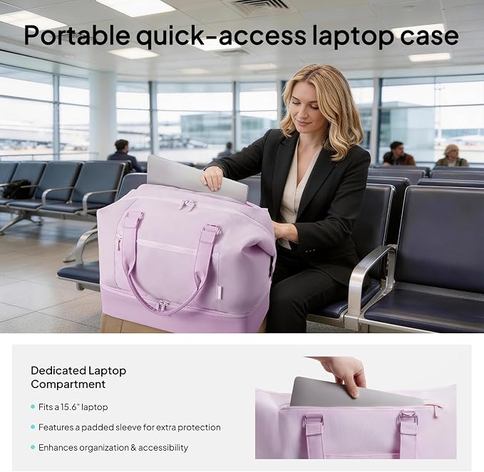 Travel Duffle Bag for Women, 40L Weekender Bags Airline Approved Carry On with Shoe Compartment & Waterproof Wet Pocket, Durable Nylon Weekender Overnight Bag for Travel, Gym, Business Trip, Purple - Image 2