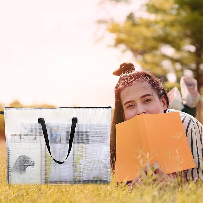 20 Pcs Art Portfolio Bag, 19'' x 25'' Clear Portfolio Folder for Artwork with Zipper and Handle A4 Pencil Bag 9'' x 13'' Plastic Mesh Zipper Pouch for Large Posters Artwork Bulletin Boards Painting - Image 6