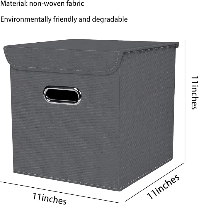 Closet Organizers Fabric Storage Bins With Lids Collapsible Cube Storage Organizer Basket With Handles,Storage Boxes for Clothes Storage,Office,Laundry,Shelves,6 Pack,（Grey - Image 2