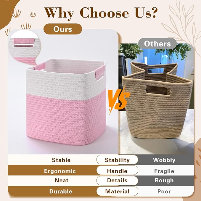 13 Inch Storage Cubes, 3 Pack Cube Storage Bins for Organizing, Cotton Rope Woven Baskets for Shelves, Bathroom, Kids Room, Closets, Baby Nursery - Image 5