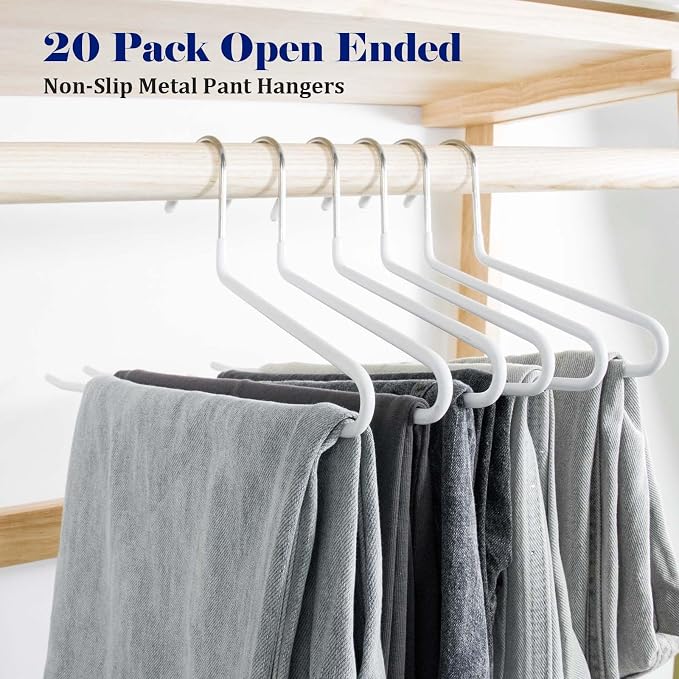 20 Pack Open Ended Pants Hangers with Non Slip Design,Suitable for Trousers,Jeans,Towels for Closet Space Saving,Durable Metal Material with Rubber Coating (White) - Image 3