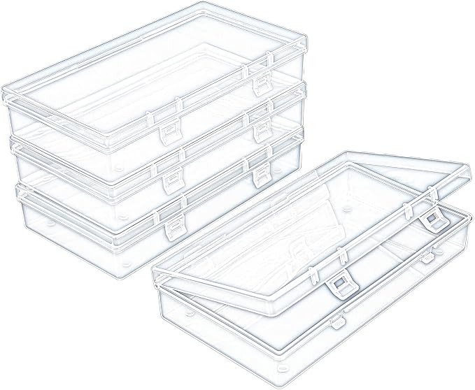 4 Pack Rectangular Clear Plastic Storage Containers 6.1x3.3x1.18 inch | Hinged Lid, For Beads and Small Craft Items by Thintinick