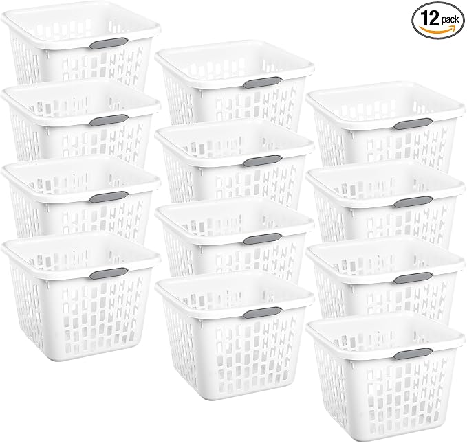 Sterilite Square Laundry Basket, Plastic Clothes Hamper, 12 Pack | 1.5 Bushel Capacity, White, Large Bin with Comfort Grip Handles and Reinforced Rim by Sterilite