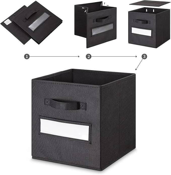 13x13x13 storage cube bins(Set of 8) Fabric storage cubes with 8 Labels Window Cards & a Pen,storage cubes 13x13,storage bin,Collapsible 13 inch cube storage bins,Cubby Organizer Boxes,Black - Image 4
