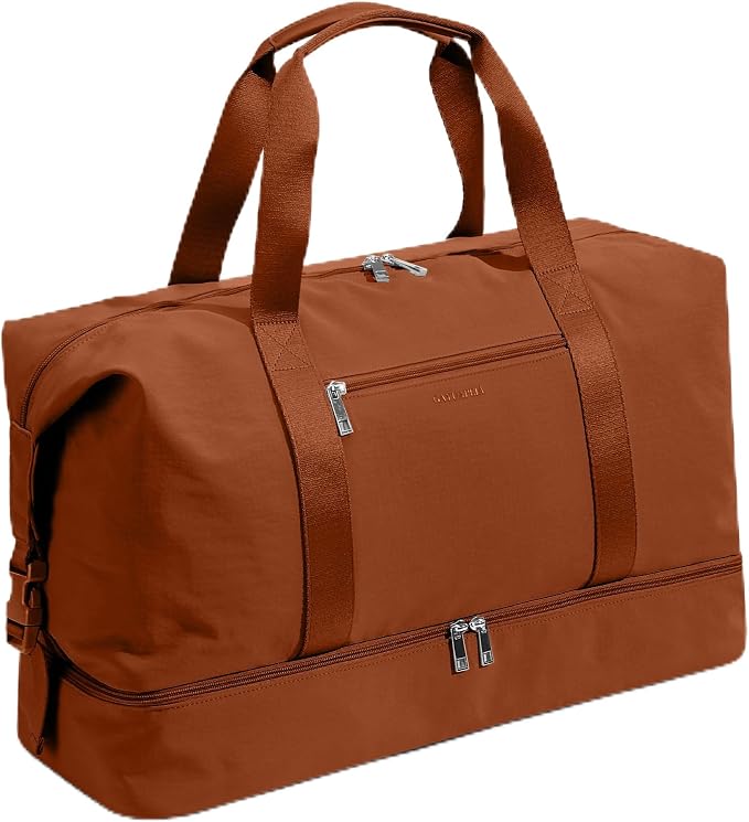 Oeihuivt Weekender Bags for Women 21 Inch Large Travel Duffel Bag Set with Shoe Compartment, Heavy-Duty nylon Carry On Overnight Tote Brown by Oeihuivtweekenderbag