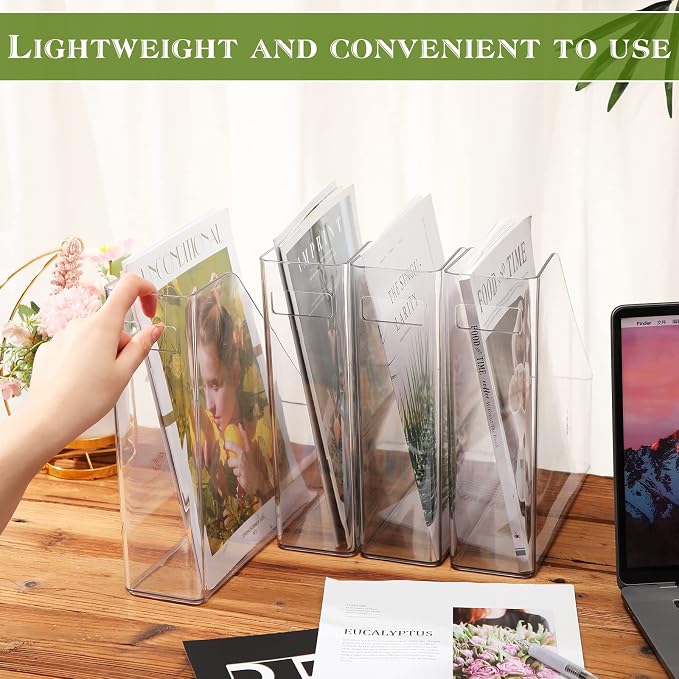 Marsui 6 Pcs Clear Acrylic Magazine Holder with Handle Desk Organizer | Vertical File Rack for School Locker and Office, Plastic Storage Organizer, Space-saving Supplies for Home Work and Study - Image 4