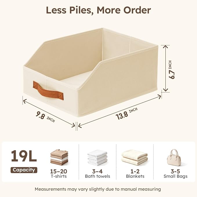 Fabric Storage Bins for Organizing - 12 Pack Large Trapezoid Collapsible Storage Bins with Front Handle, Closet Organizers and Storage for Bedroom, Home Shelves, Small Spaces, Beige - Image 7