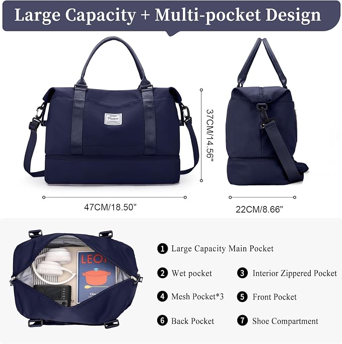 Weekender Bags for Women, Personal Item Travel Bag with Shoes Compartment | Overnight Travel Duffel Bag with Quilted Toiletry Bag, Airplane Friendly Carry-On Bag - Image 3