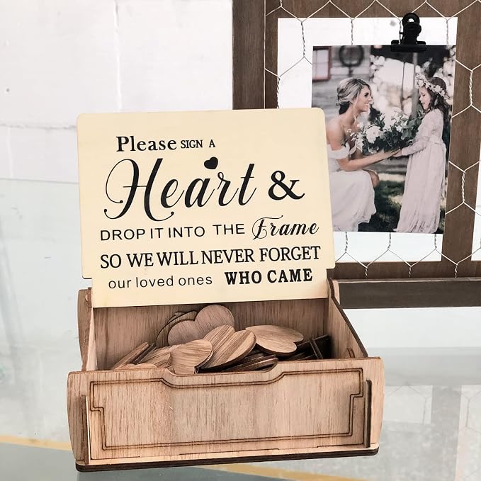 Y&K Homish Wedding Guest Book Alternative, Rustic Wedding Decorations for Reception, Favors for Guests 80 Hearts Green Wreath (Rustic Brown) - Image 2